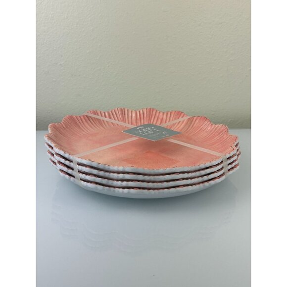 SOHO Loft Melamine Dinner Plate Pink Scalloped Set of 4 10.75" Indoor Outdoor - Picture 6 of 11